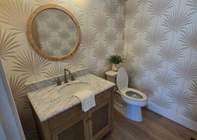Powder Room Refresh: Statement Wallpaper + Warm Vanity Finishes